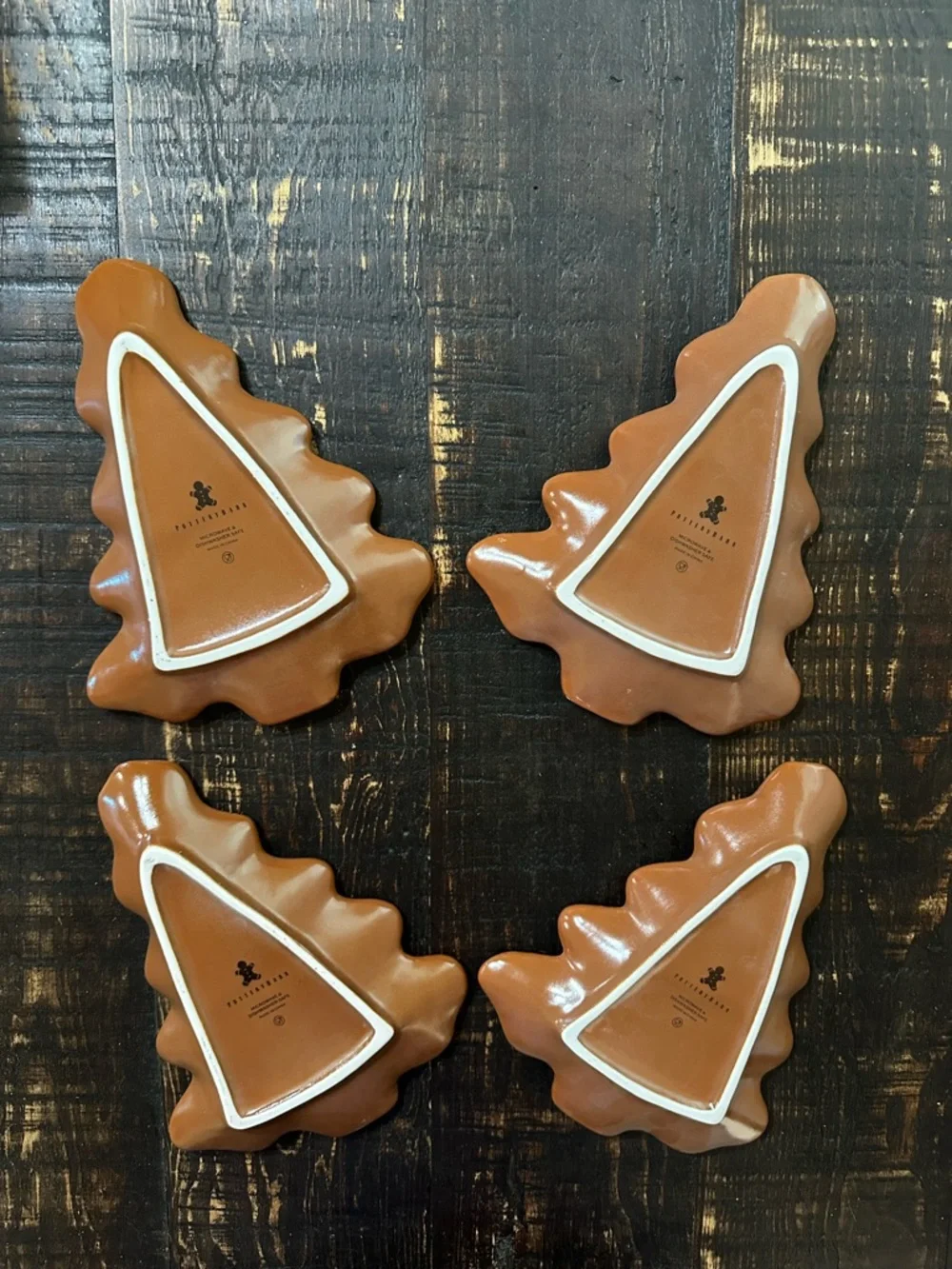 4 Pottery Barn Brown Gingerbread Tree Appetizer Plates